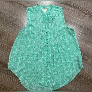 Maeve by Anthropologie Petunia Pintuck Blouse Sleeveless Green White Size L